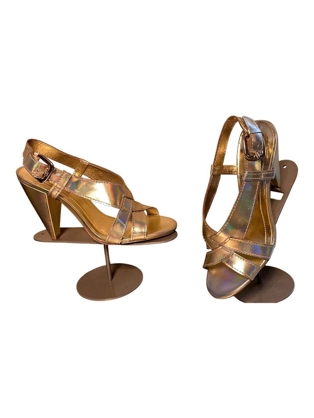 Like New BCBGeneration Gold Iridescent Strappy High Heel Shoes - Women 7